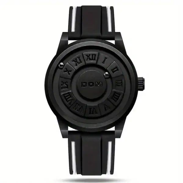 Montre scientifique noire avec cadran à chiffres romains et bracelet en silicone, idéale pour les amateurs de science et de design moderne.