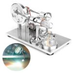 Pupitre scientifique avec appareils de laboratoire en métal, comprenant un manomètre, un tube à essai, et un flacon, idéal pour expériences éducatives et démonstrations scientifiques.