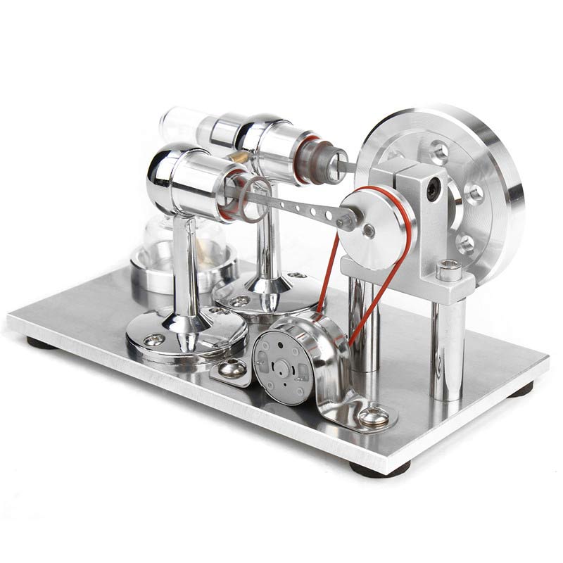 Modèle de machine scientifique en métal avec composants en verre et engrenages, illustrant un dispositif de laboratoire ou une expérience scientifique.