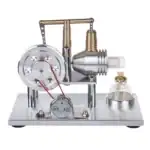 Modèle de machine scientifique en métal avec composants mécaniques et électroniques, utilisé pour des expériences ou démonstrations en laboratoire.
