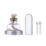 Bocal en verre transparent avec bouchon, corde enroulée à l'intérieur, idéal pour décoration scientifique ou de laboratoire.