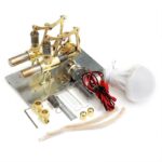 Pistolet à air comprimé avec composants en laiton, câbles électriques, ampoule LED, et accessoires pour expériences scientifiques. Parfait pour la décoration ou l'enseignement scientifique.