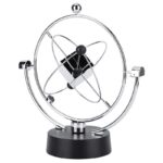 Horloge décorative inspirée de l'atome avec structure métallique et éléments en forme de particules, idéale pour la décoration de bureau ou d'espace scientifique.