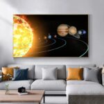 Illustration du système solaire montrant le Soleil et les planètes en orbite dans l'espace.