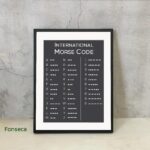 Affiche éducative présentant le code Morse international avec alphabet et chiffres, idéale pour la décoration de bureau ou salle de classe.