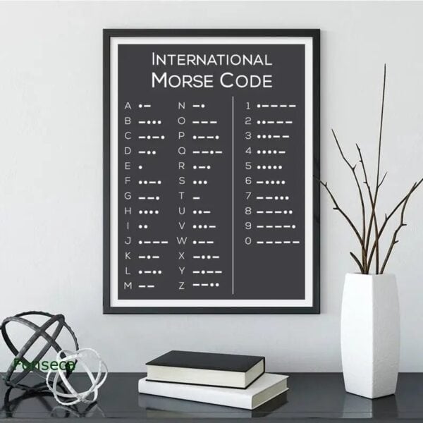 Affiche murale avec alphabet Morse international, idéale pour la décoration intérieure ou comme objet de collection scientifique.