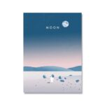 Vignette illustrant la lune et un paysage glacé avec un petit astronaute.