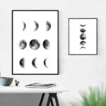 Affiches modernes illustrant les différentes phases de la lune, parfaites pour la décoration intérieure ou pour les amateurs d'astronomie.