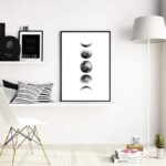 Poster mural représentant les différentes phases de la lune, idéal pour la décoration intérieure moderne et scientifique.