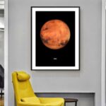 Affiche de la planète Mars avec détails géologiques, encadrée noire, idéale pour décoration scientifique ou éducative.