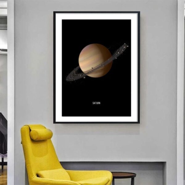 Affiche Saturne avec ses anneaux, idéale pour décoration scientifique ou espace.