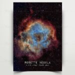 Image d'une nébuleuse colorée dans l'espace, représentant la Rosette, avec des nuances de bleu, rouge et orange, idéale pour la décoration scientifique ou l'illustration astronomique.