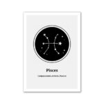 Constellation du Poissons illustrée avec des étoiles et des lignes reliant les astres, représentant le signe astrologique Poissons.