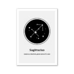 Carte du zodiaque représentant la constellation du Sagittaire avec étoiles et lignes de connexion.