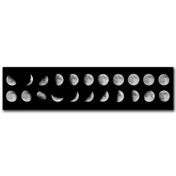 Série d'images montrant les différentes phases de la lune, de la nouvelle lune à la pleine lune, illustrant le cycle lunaire.