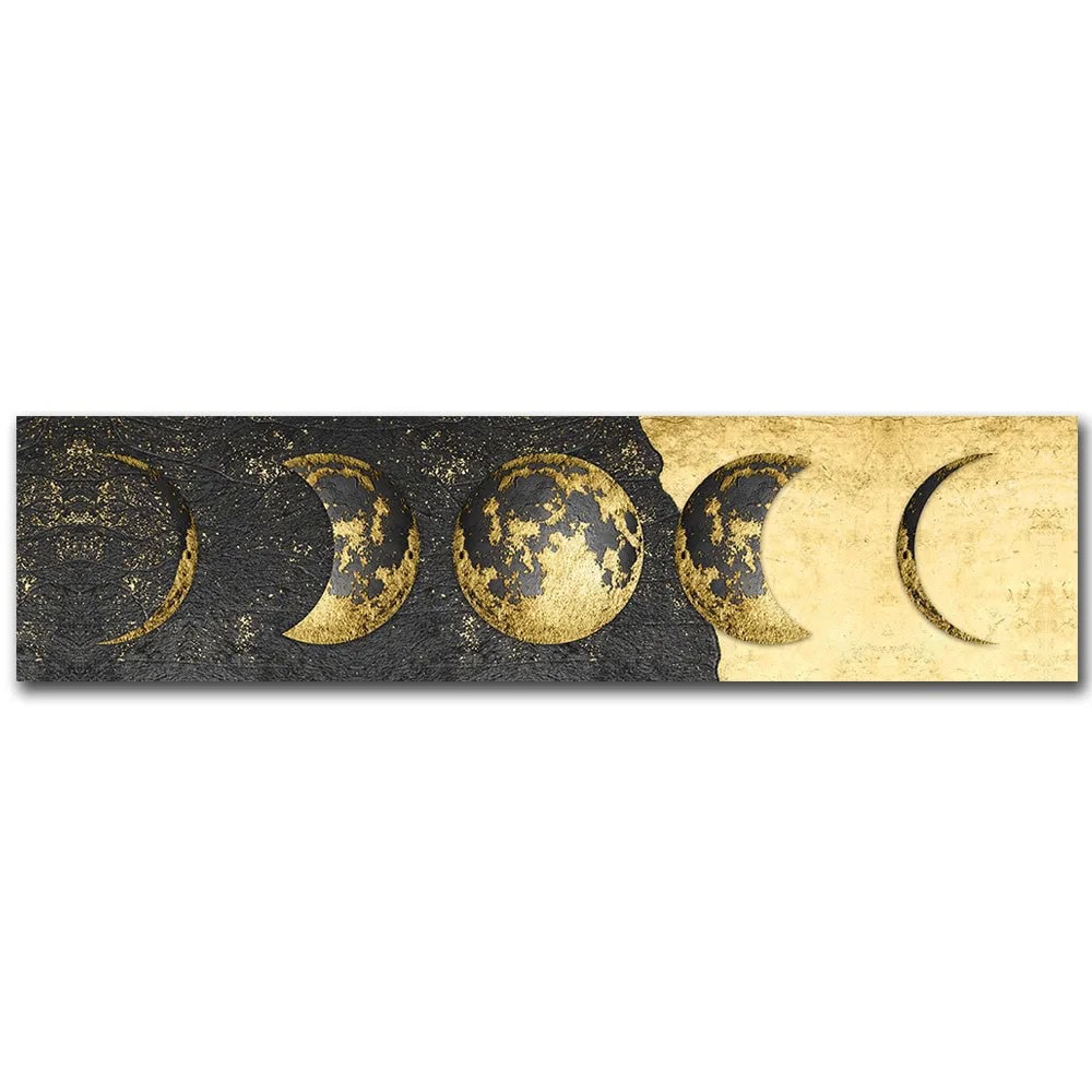 Balancier de phases lunaires en or et noir, illustrant les différentes phases de la lune avec un design élégant et scientifique.