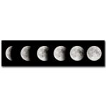 Série d'images montrant les différentes phases de la lune, de la nouvelle lune à la pleine lune, illustrant le cycle lunaire.