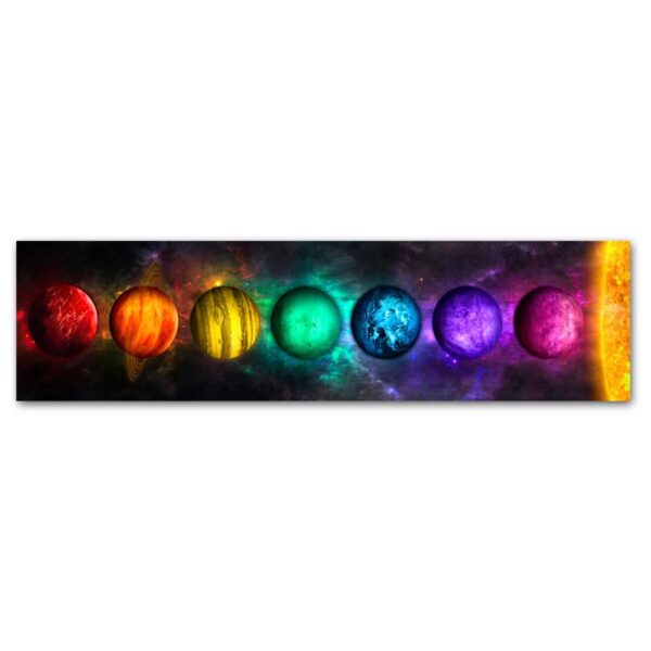 Planètes colorées représentant un modèle cosmique avec un fond étoilé vibrant.