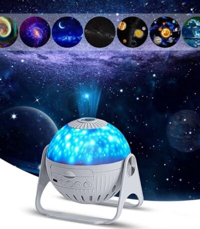 Lampe projection d'étoiles avec design cosmique, idéale pour décoration scientifique et ambiance relaxante. Créez une atmosphère spatiale dans votre intérieur avec cette lampe innovante.