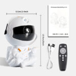 Casque d'astronaute miniature avec projecteur, télécommande et manuel, idéal pour décoration ou collection scientifique. Dimensions : 8,5 cm x 12,5 cm, parfait pour passionnés d'espace.