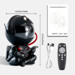 Robot scientifique en forme de ninja avec accessoires, idéal pour décoration ou collection scientifique, comprenant un projecteur Nebula, télécommande et câble USB.