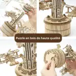 Puzzle en bois de haute qualité représentant une structure mécanique complexe, parfait pour la décoration ou l'apprentissage scientifique.