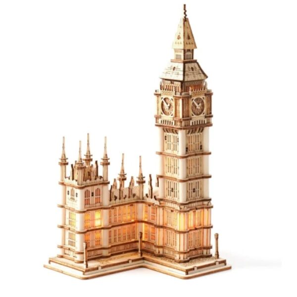 Pendentif en bois représentant la célèbre tour Big Ben, symbole emblématique de Londres, parfait pour la décoration ou comme objet de collection.