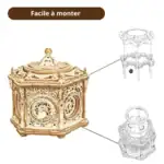 Boîte à musique en bois vintage, facile à monter, avec un design détaillé et élégant, idéale pour la décoration ou comme objet scientifique.