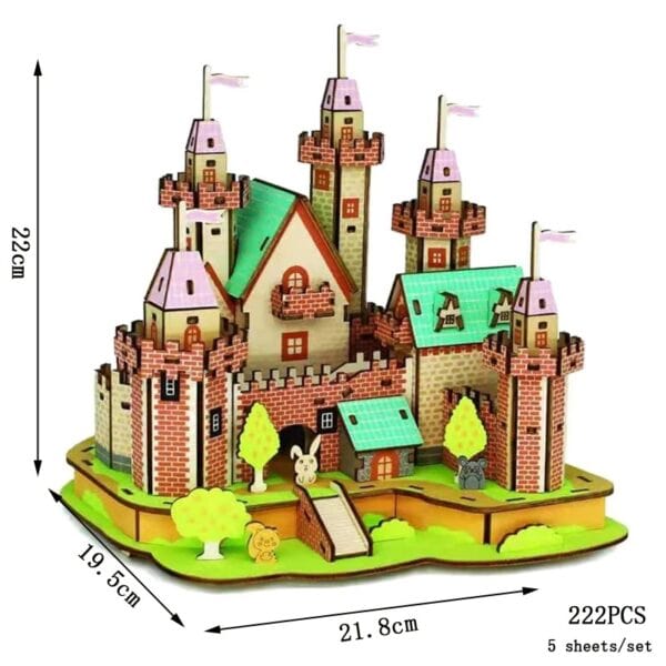 Balade magique dans un château en bois avec animaux et arbres, parfait pour l'imagination et le jeu créatif. Dimensions : 22 cm de haut, 21,8 cm de large, 19,5 cm de profondeur.