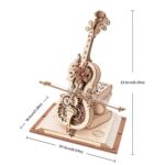 Science Gadgets, modèle en bois d’un violon miniature avec engrenages et détails mécaniques.