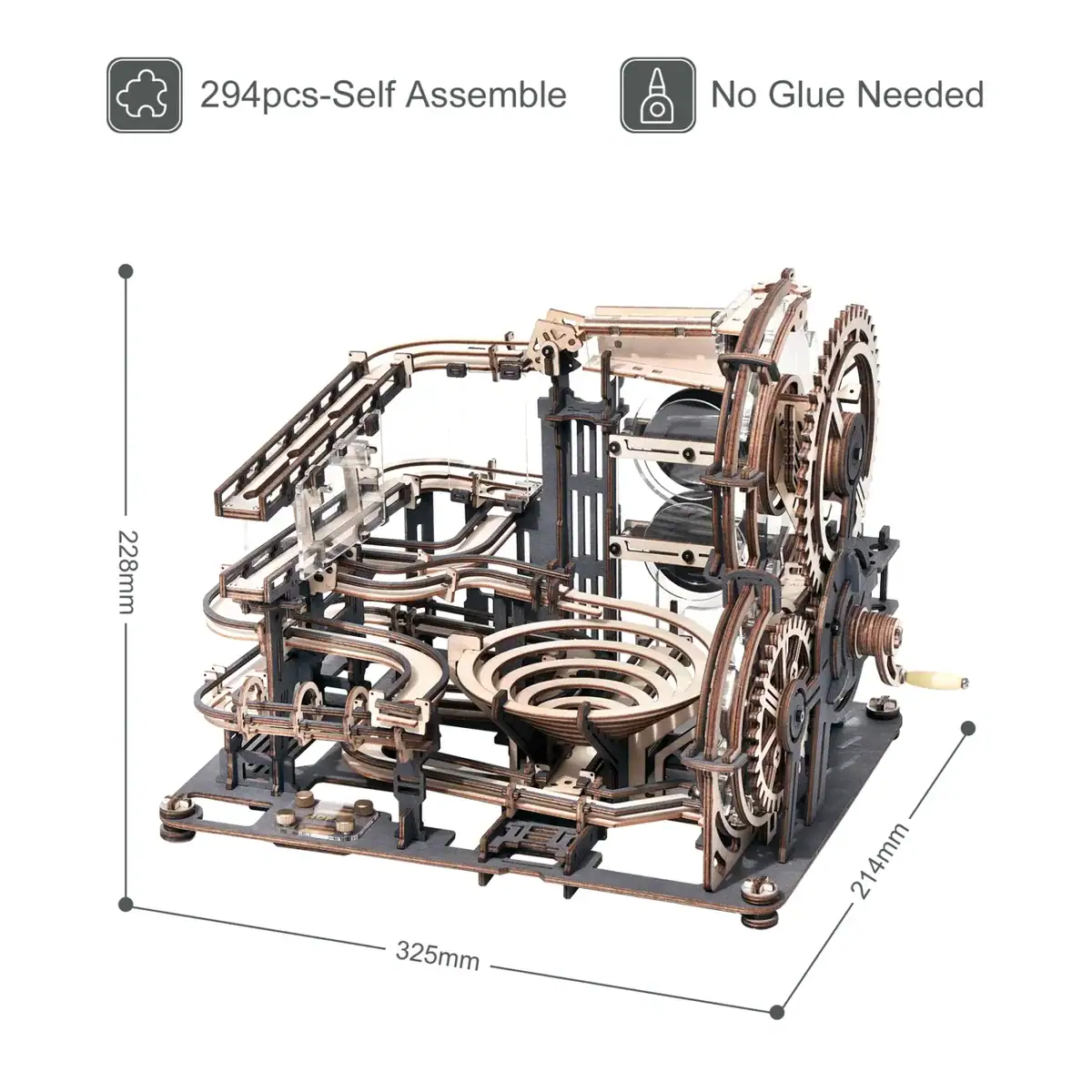 Pupitre scientifique en bois à assembler soi-même, parfait pour la décoration ou l'éducation scientifique, avec dimensions précises de 228mm de haut, 325mm de large et 214mm de profondeur.