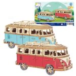 Mini van en bois coloré, parfait pour la décoration intérieure ou comme jouet éducatif pour enfants. Design vintage avec détails réalistes, idéal pour stimuler la créativité et l'apprentissag.