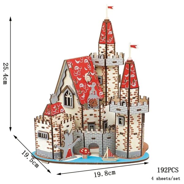 Tour de château en bois pour enfants, décoration éducative et ludique.