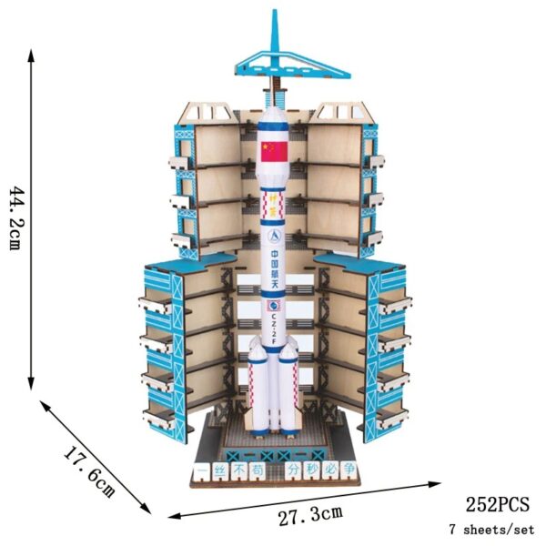 Vaisseau spatial en bois avec étagères pour la décoration et l'apprentissage, idéal pour les amateurs de science et d'astronomie, fabriqué en matériaux durables, hauteur 44,2 cm.