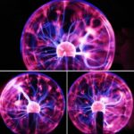 Image d’un éclair de plasma coloré avec des décharges électriques violettes et roses, illustrant un phénomène scientifique spectaculaire.