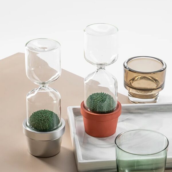 Vases en verre transparent avec plantes succulentes dans des pots en céramique et en verre, décorations modernes pour la maison ou le bureau.