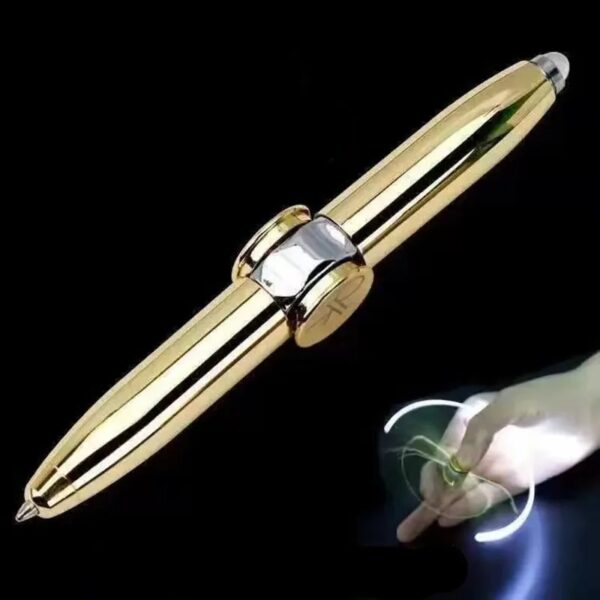 Stylo de luxe en or avec lumière LED pour écriture précise et élégante, idéal pour les amateurs de science et de décoration sophistiquée.