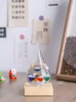 Pipette en verre contenant des liquides colorés (bleu, rouge, vert) sur un socle en bois, dans un environnement de bureau ou de laboratoire avec des notes et des objets scientifiques en arrière-plan.