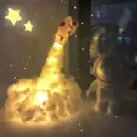 Vaisseau spatial en plastique lumineux avec nuage de fumée, décor scientifique pour enfants, idéal pour une décoration ludique et éducative sur le thème de l'espace.