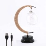 Lampe de bureau créative en forme de croissant avec ampoule décorative, idéale pour une décoration scientifique ou moderne.