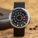 Montre scientifique avec affichage unique, chiffres clairs et cadran noir, idéale pour les amateurs de science et de design innovant.