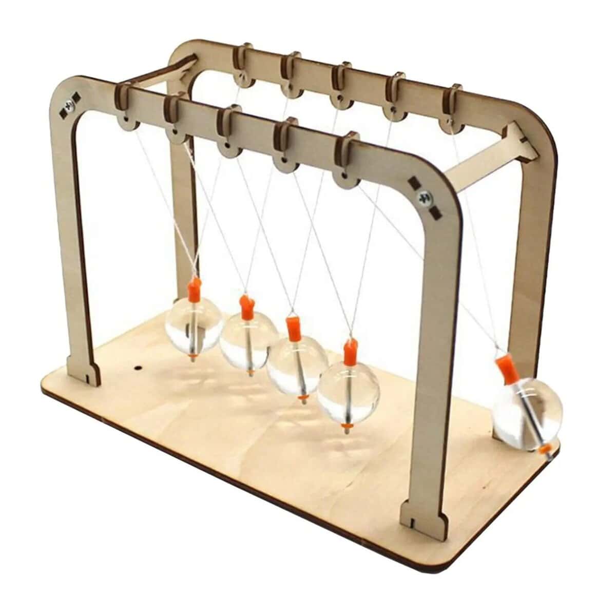 Pendu à Newton en bois et verre pour expérience scientifique éducative.