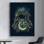 Illustration d'un astronaute en combinaison spatiale tenant un outil scientifique dans un décor galactique.