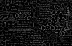 Illustration d'un tableau noir avec des formules chimiques et des schémas scientifiques pour une décoration de laboratoire ou d'espace scientifique.