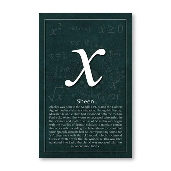 Illustration du symbole "x" en mathématiques avec explication sur son origine et son usage dans différentes cultures et disciplines scientifiques.
