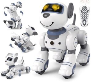 Robot éducatif programmable avec télécommande, permettant d'apprendre la robotique et la programmation de manière ludique et interactive.