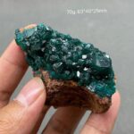 Aperçu d'une pierre d'apatite verte brute avec cristaux brillants, mesurant 63x40x25mm, poids 70g. Parfait pour la décoration ou la collection minéralogique.