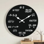 Horloge murale design avec chiffres et formules mathématiques, décoration originale pour un espace scientifique ou éducatif.