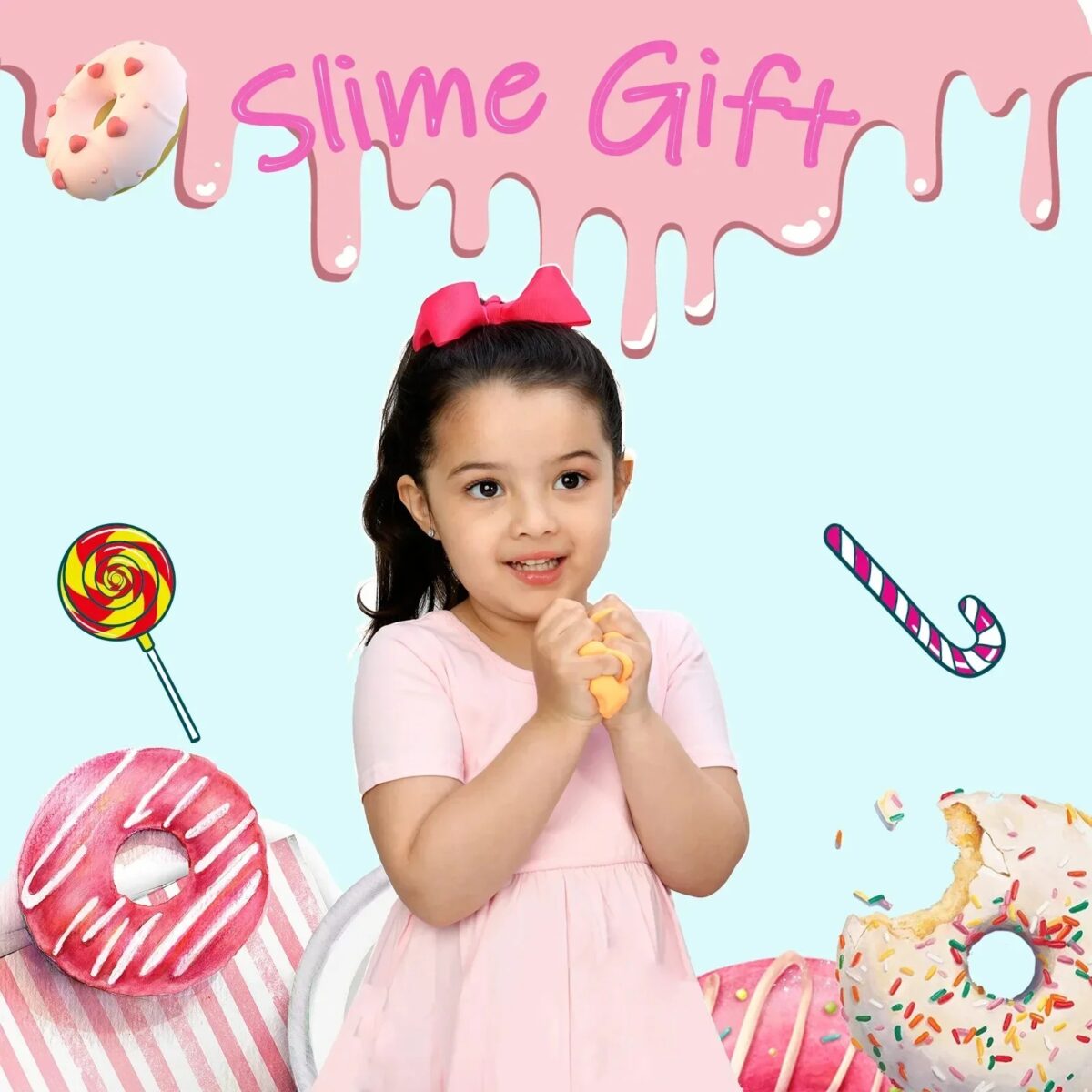 Enfant jouant avec un gâteau en slime décoré de bonbons colorés, parfait pour une activité ludique et créative. Idéal pour les fêtes d'anniversaire ou pour divertir les enfants à la maison.
