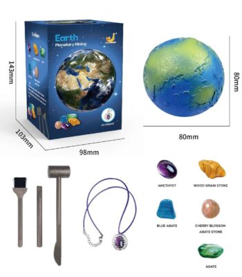 Modèle de planète Earth miniature pour exploration, avec outils pour creuser et découvrir la géologie, parfait pour l'apprentissage scientifique et la décoration éducative.
